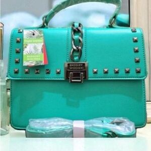 Badgley Mischka Teal Studded Satchel